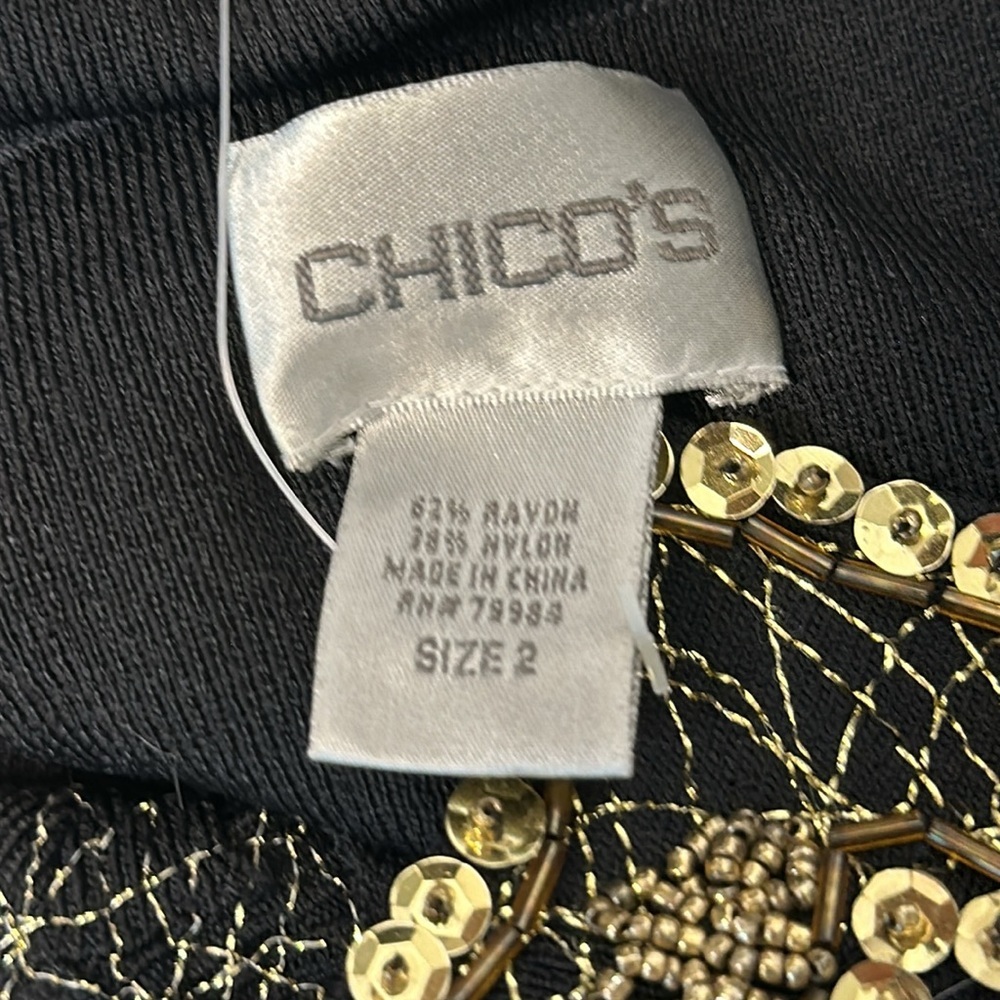 NWT CHICO’S SIZE 2 CLEOPATRA KNIT BLACK TANK TOP WITH GOLD SEQUIN NECK f10 - Picture 6 of 9